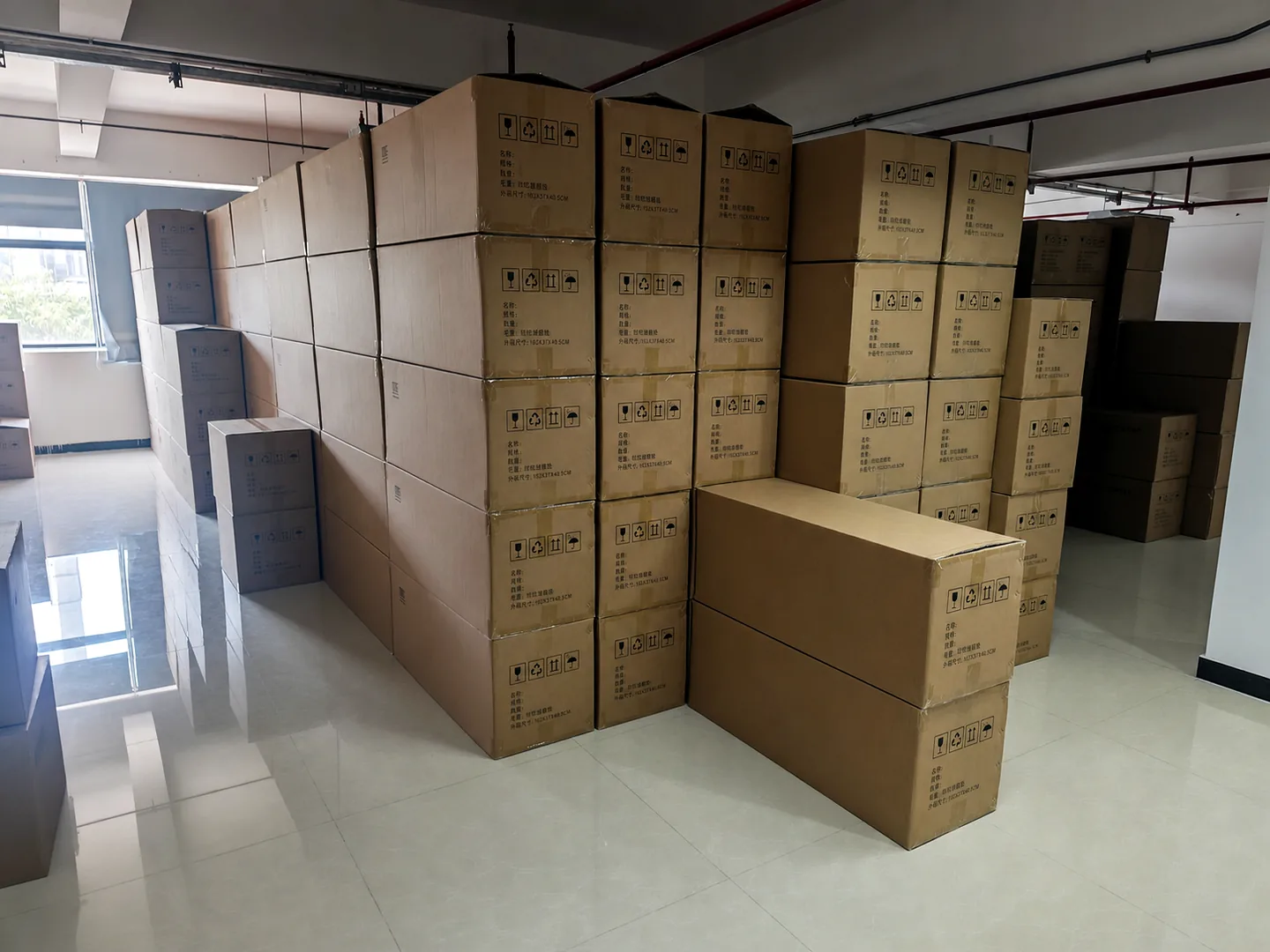 Finished goods packed in stacked cartons ready for shipment