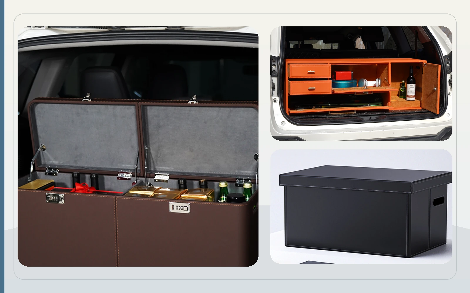 Double-lid vehicle box, open storage cabinet and collapsible hard box