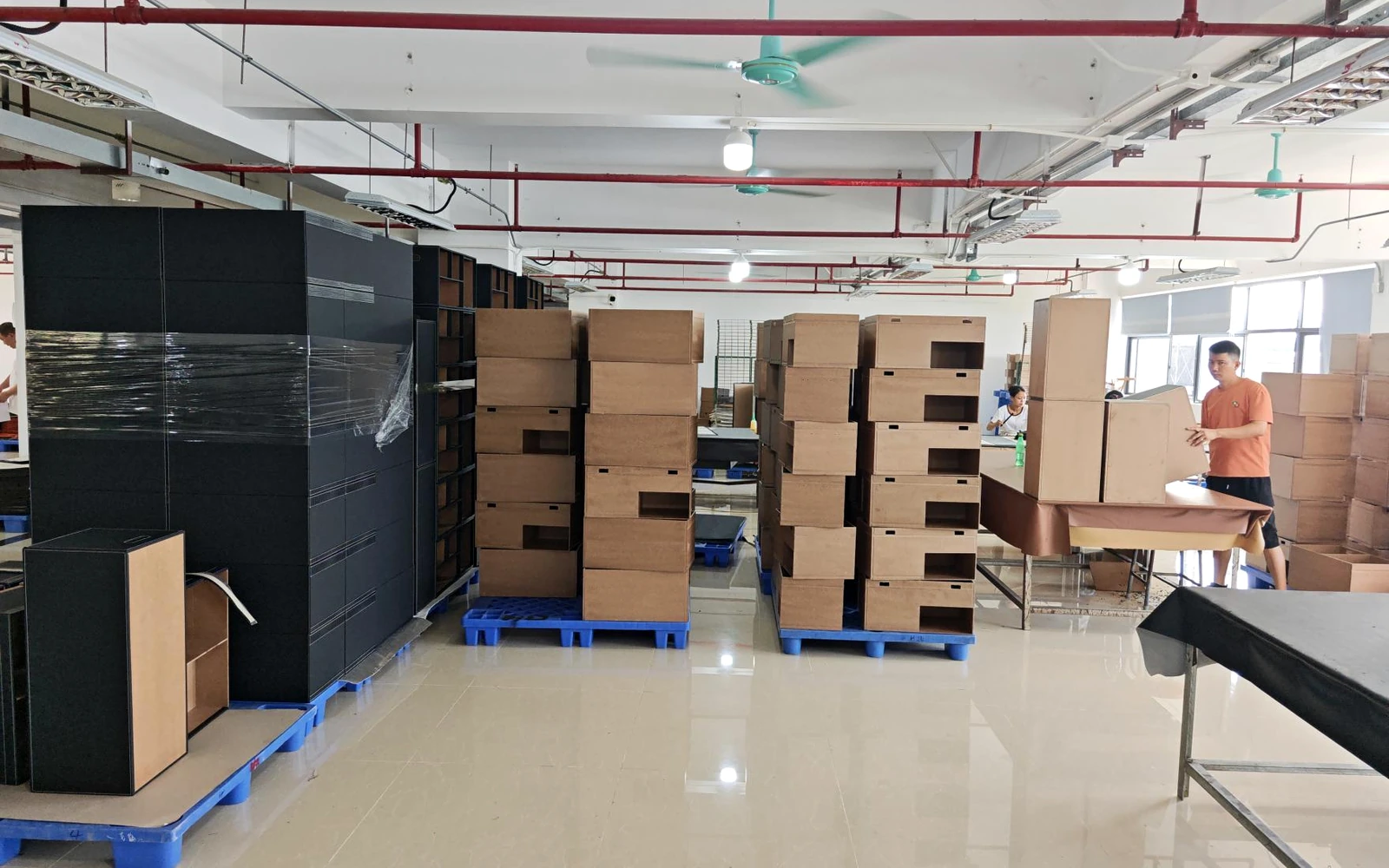 Production staging area with structured storage products