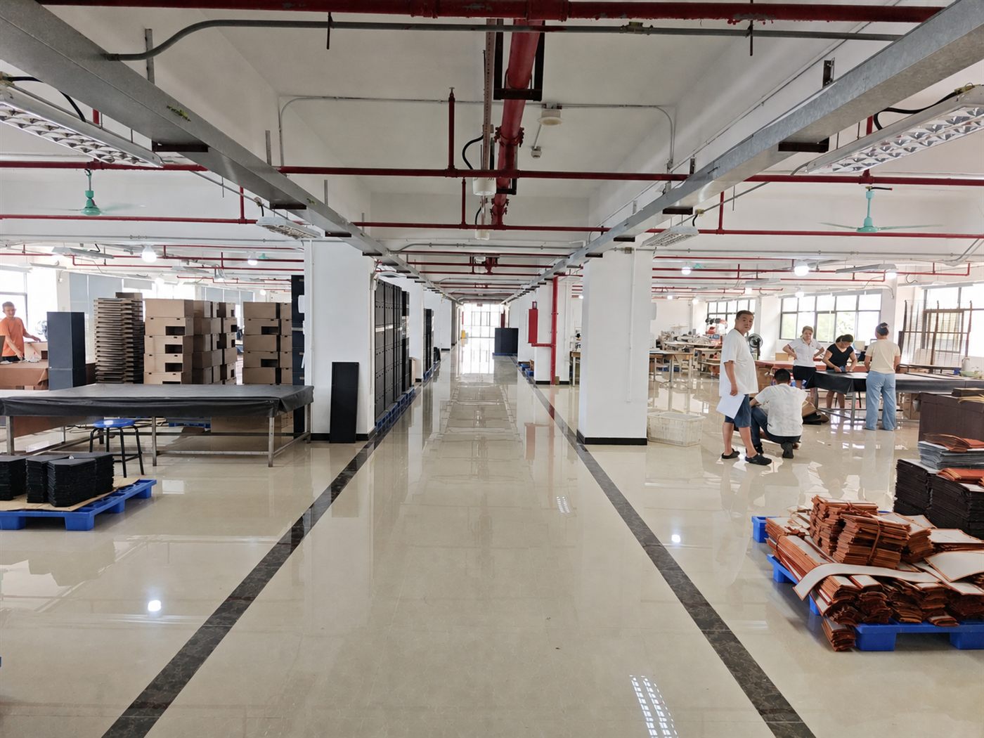 Wide view of sewing production floor capacity
